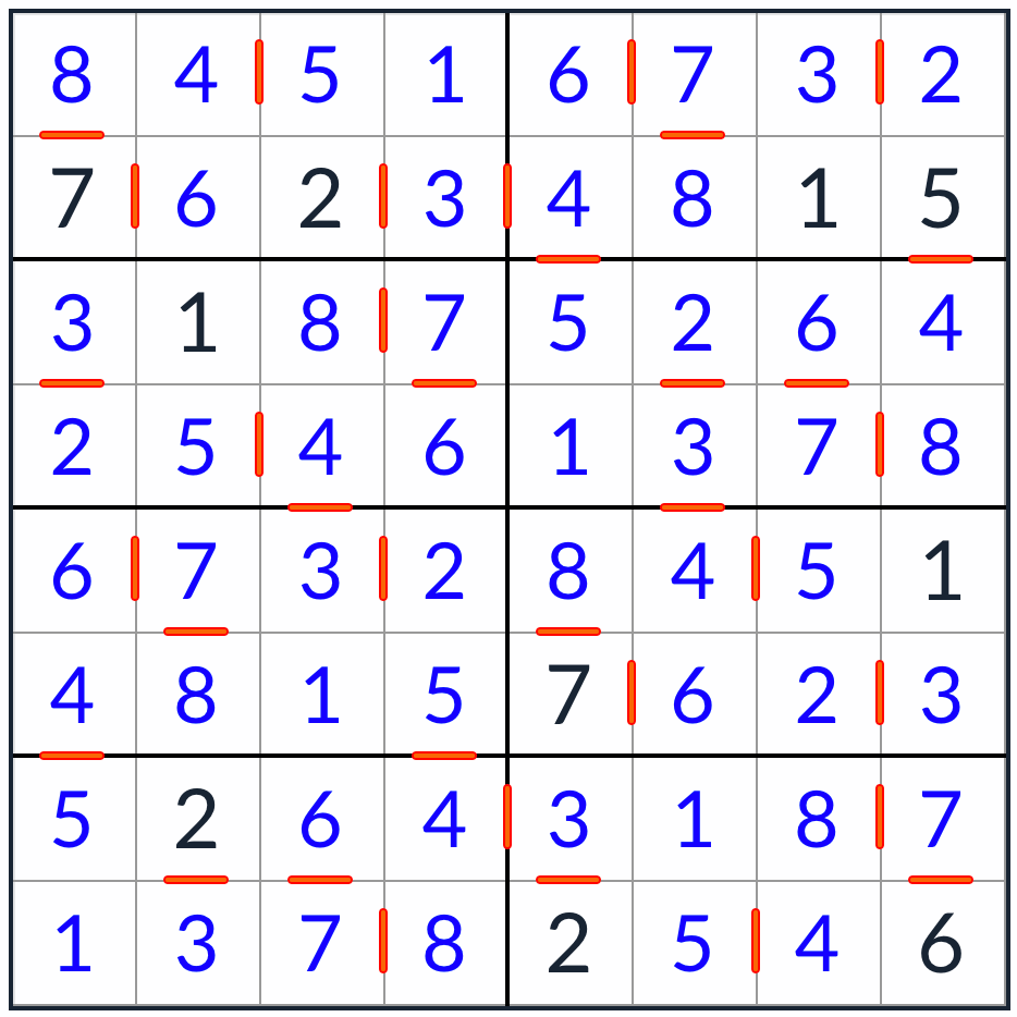 Anti-King-knight連続Sudoku 8x8ソリューション