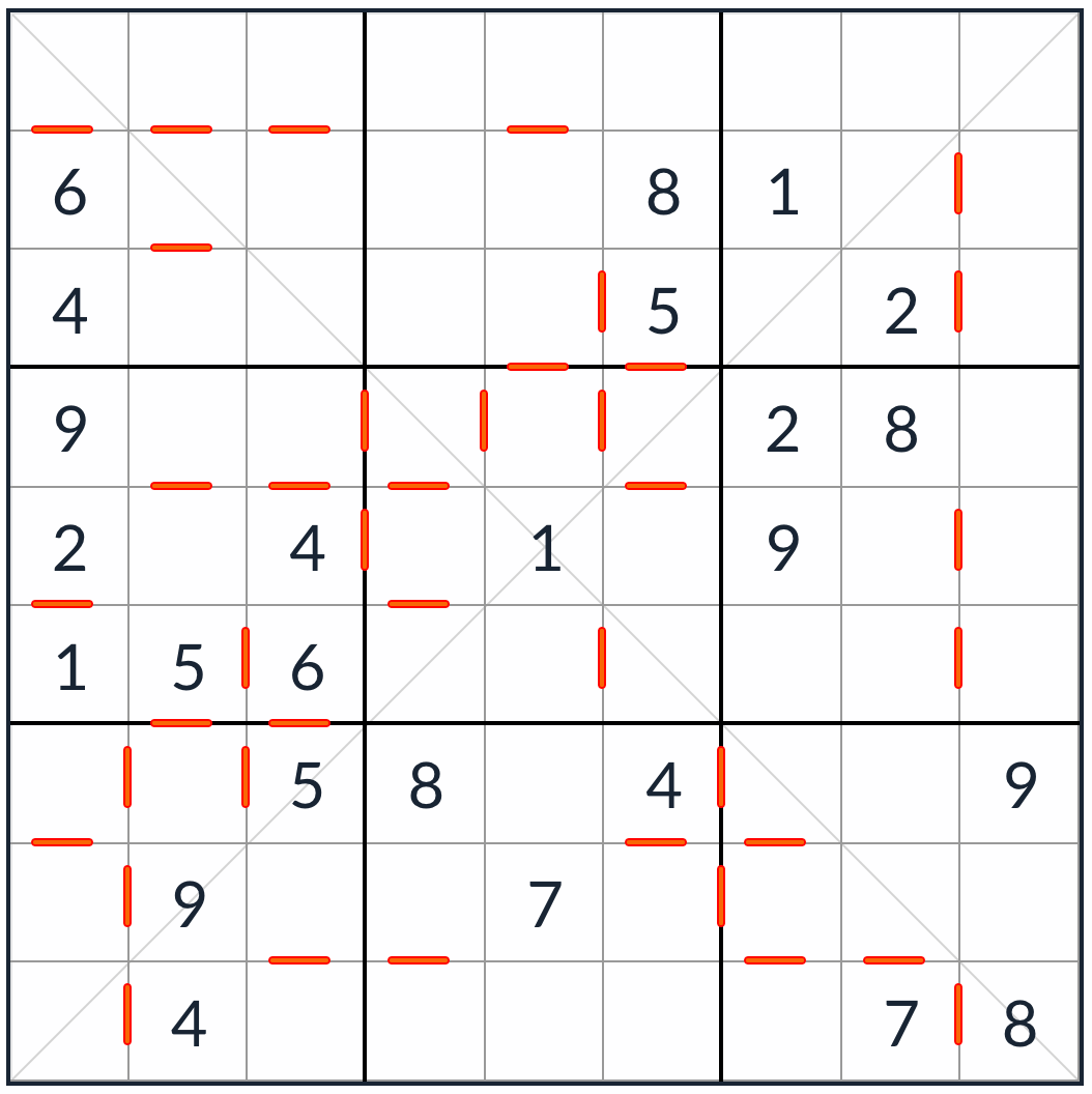 Anti-knight斜めの連続したSudoku Puzzle