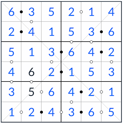 斜めのkropki sudoku 6x6ソリューション