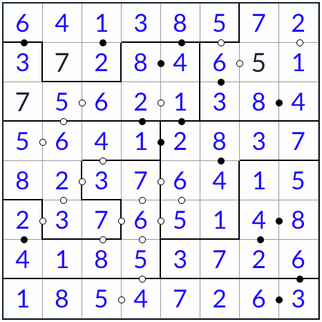 アンチナイト不規則なkropki sudoku 8x8ソリューション