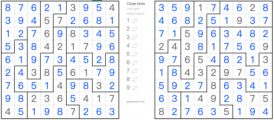 Twin Corresponding Anti-king Jigsaw Sudoku solution